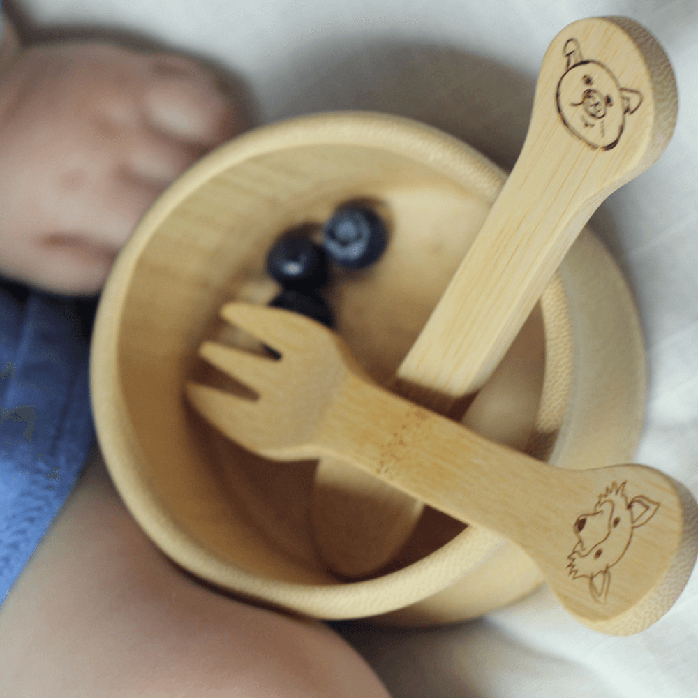 Organic Bamboo Kid's Fork & Spoon (18M+) in bowl