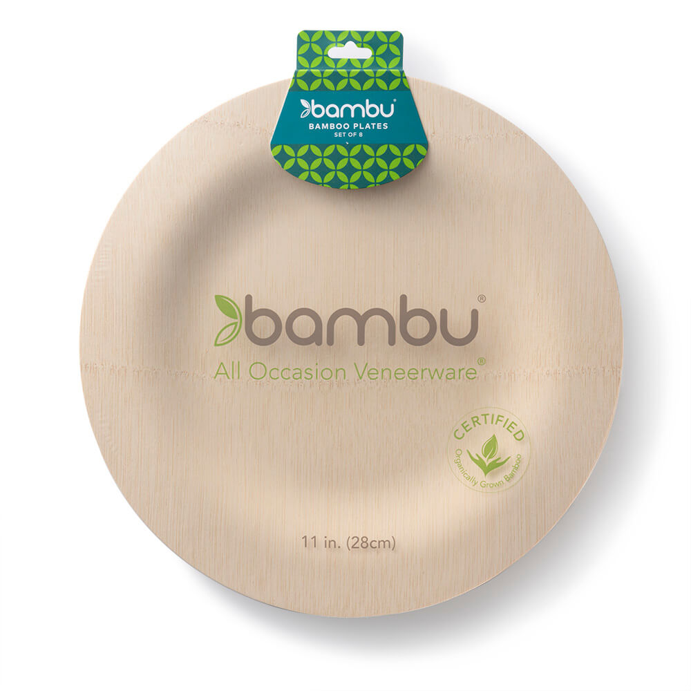 11" Veneerware® Bamboo Round Plates dinner in pack