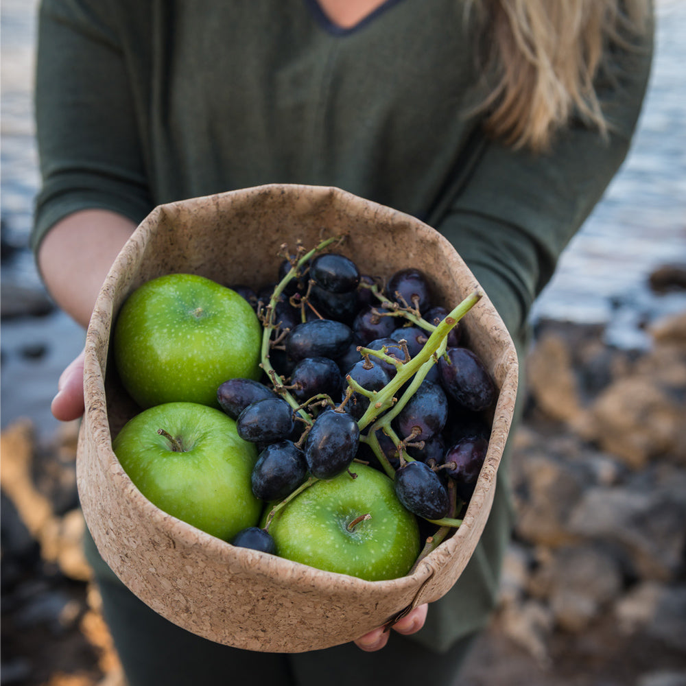 cork fabric bowls are lightweight and great for outdoor use. Transport fruit and more - bambu