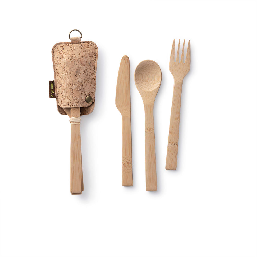 Utensil Set with Cork Fabric Pouch