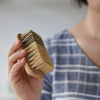 A person wearing a blue and white shirt holds an All Purpose Cleaning Brush.