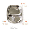 The ECOLunchbox Stainless Kid's Tray has 3 compartments that hold up to 1 cup, 3/8 cup, and 1/4 cup each.